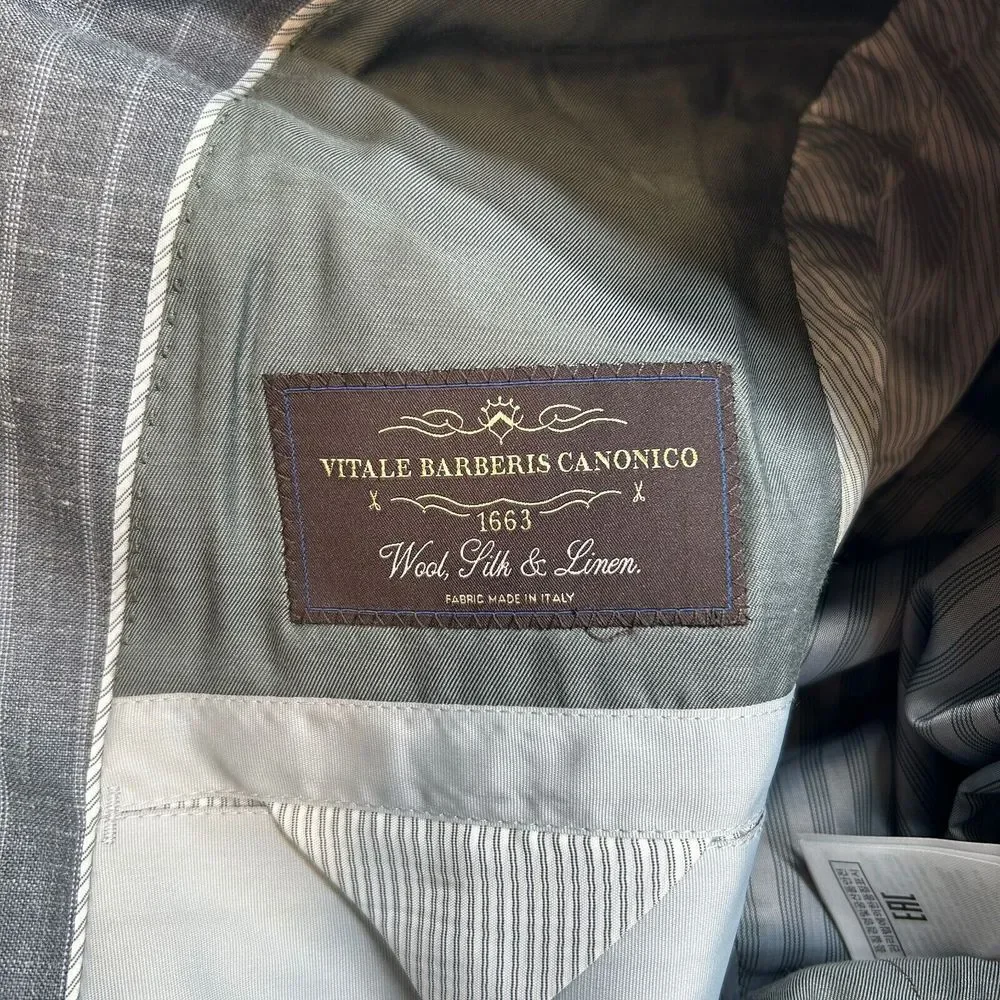 Banana Republic Silk Linen Sport Coat Mens 38R Grey Stripe Vitale Barberis Italy